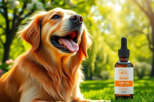 Happy dog with CBD Oil For Dog in sunny park setting for health and wellness.