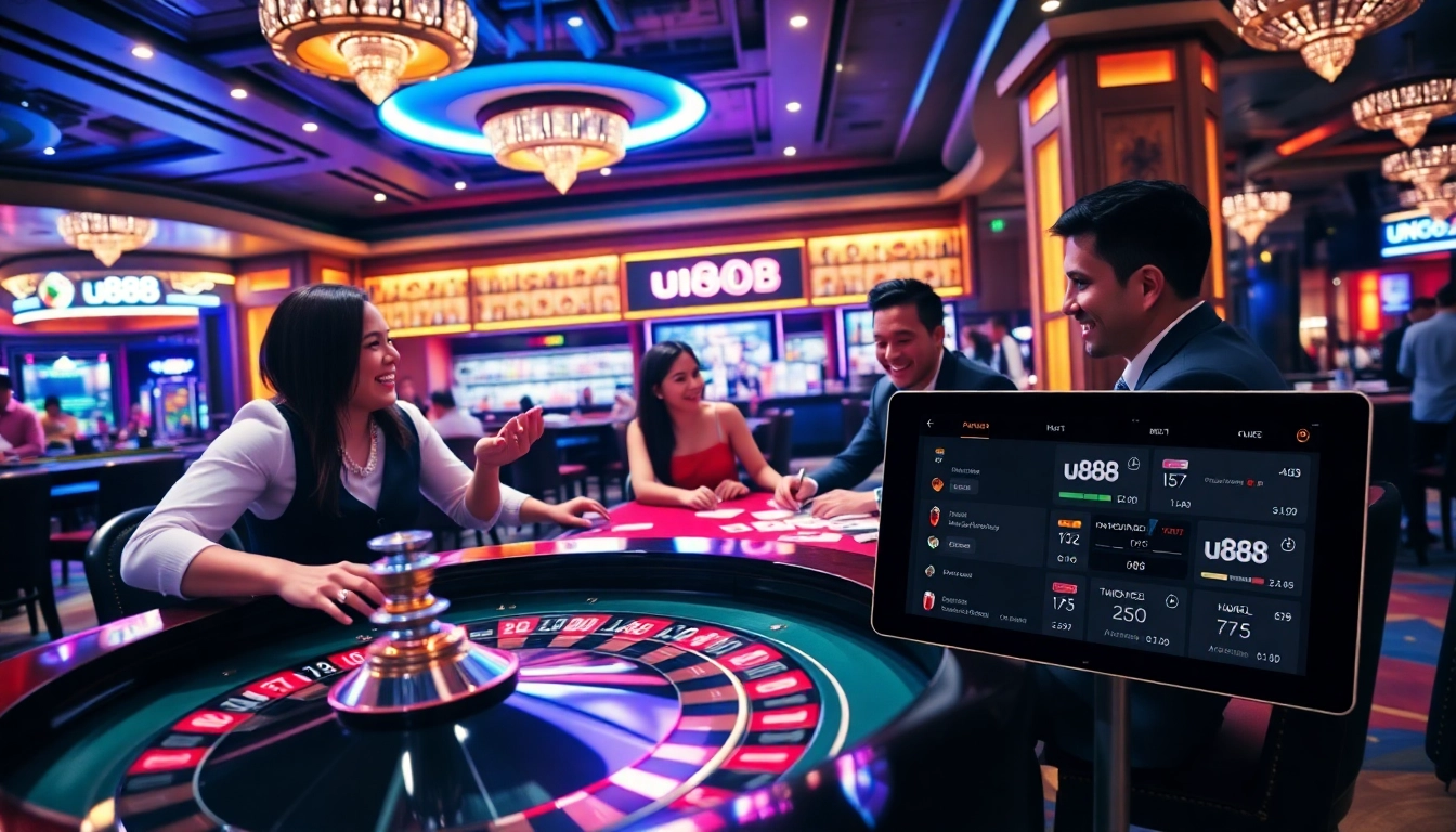 Engage in thrilling u888 casino gameplay at a luxurious roulette table with vibrant lights.
