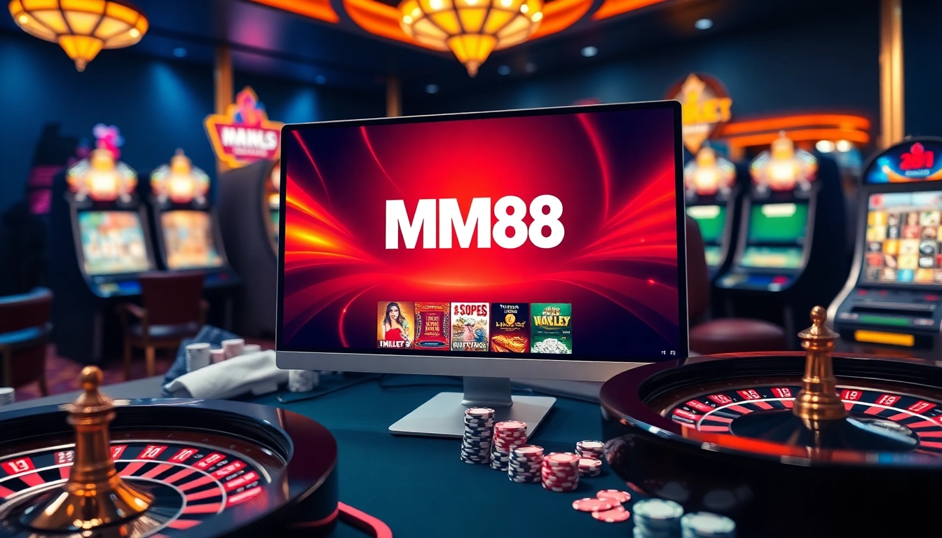 Experience the excitement of MM88 casino with vibrant gaming elements and a dynamic atmosphere.