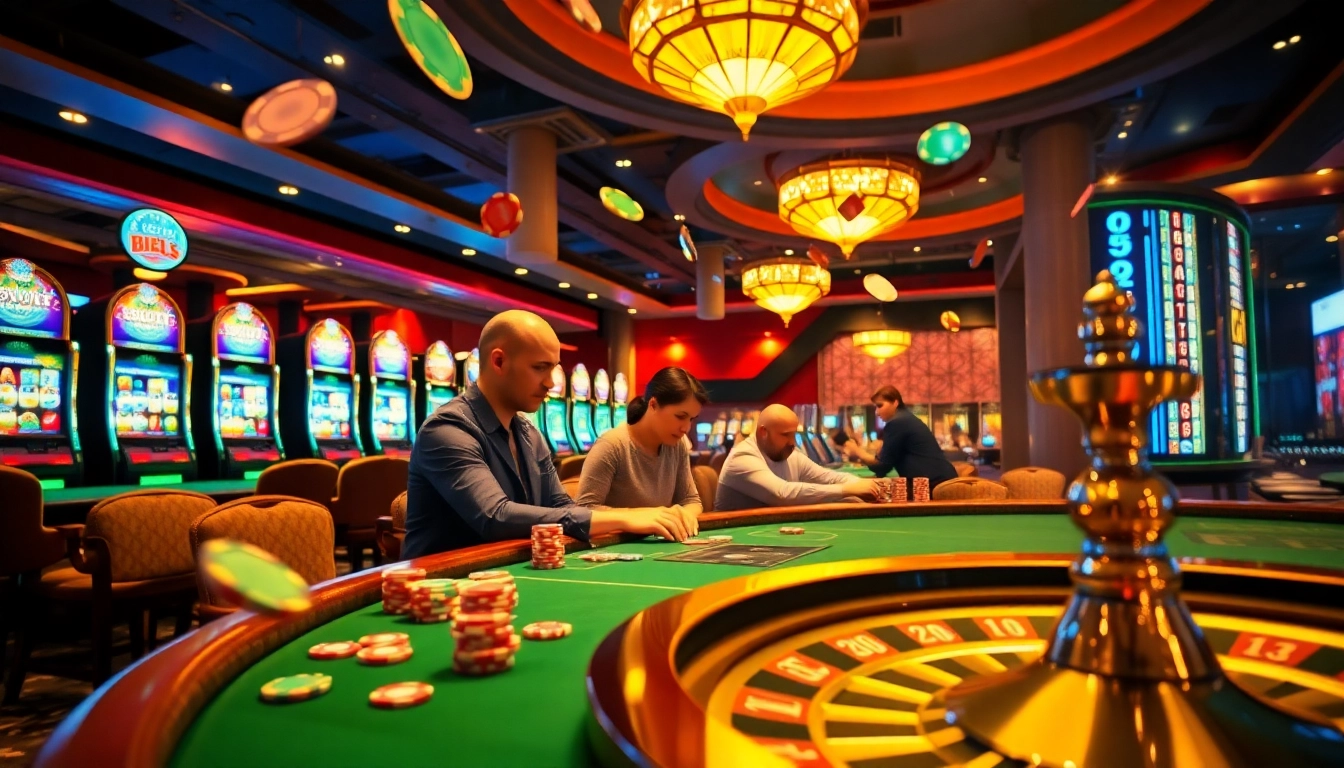 Gamblers placing bets at a luxury casino table with https://journal.unj.ac.id/ prominently featured.