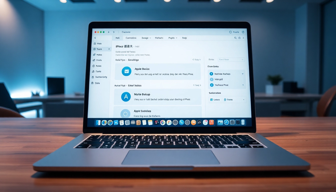 爱思助手 app interface on a laptop screen in a modern workspace