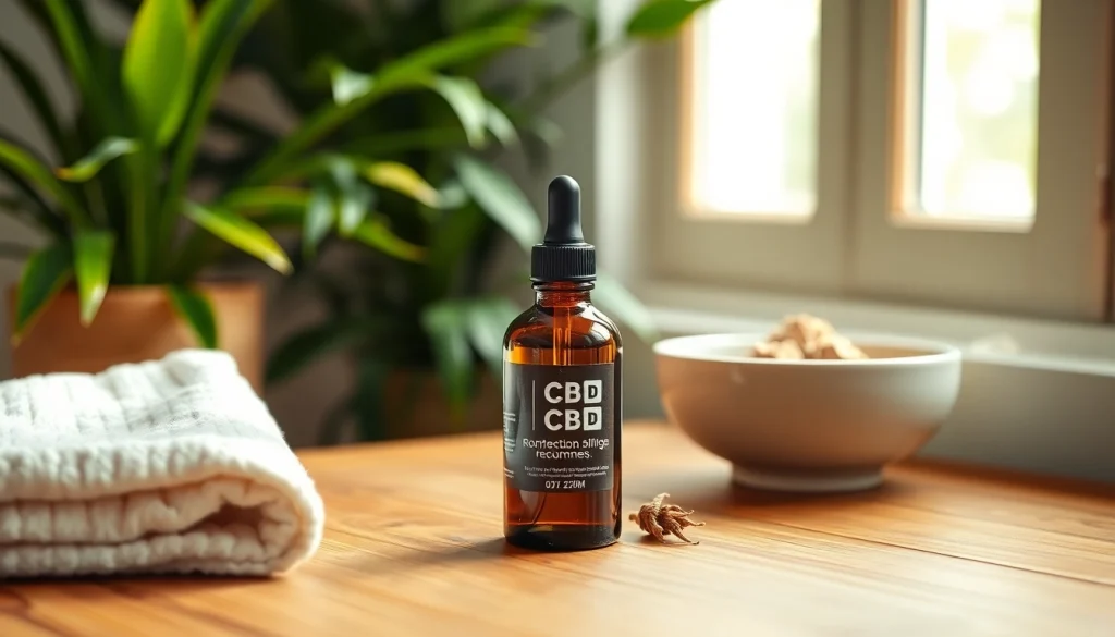 Apply CBD oil for skin in a serene skincare setting featuring natural elements.