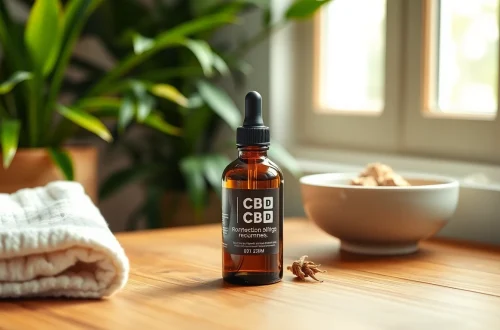 Apply CBD oil for skin in a serene skincare setting featuring natural elements.