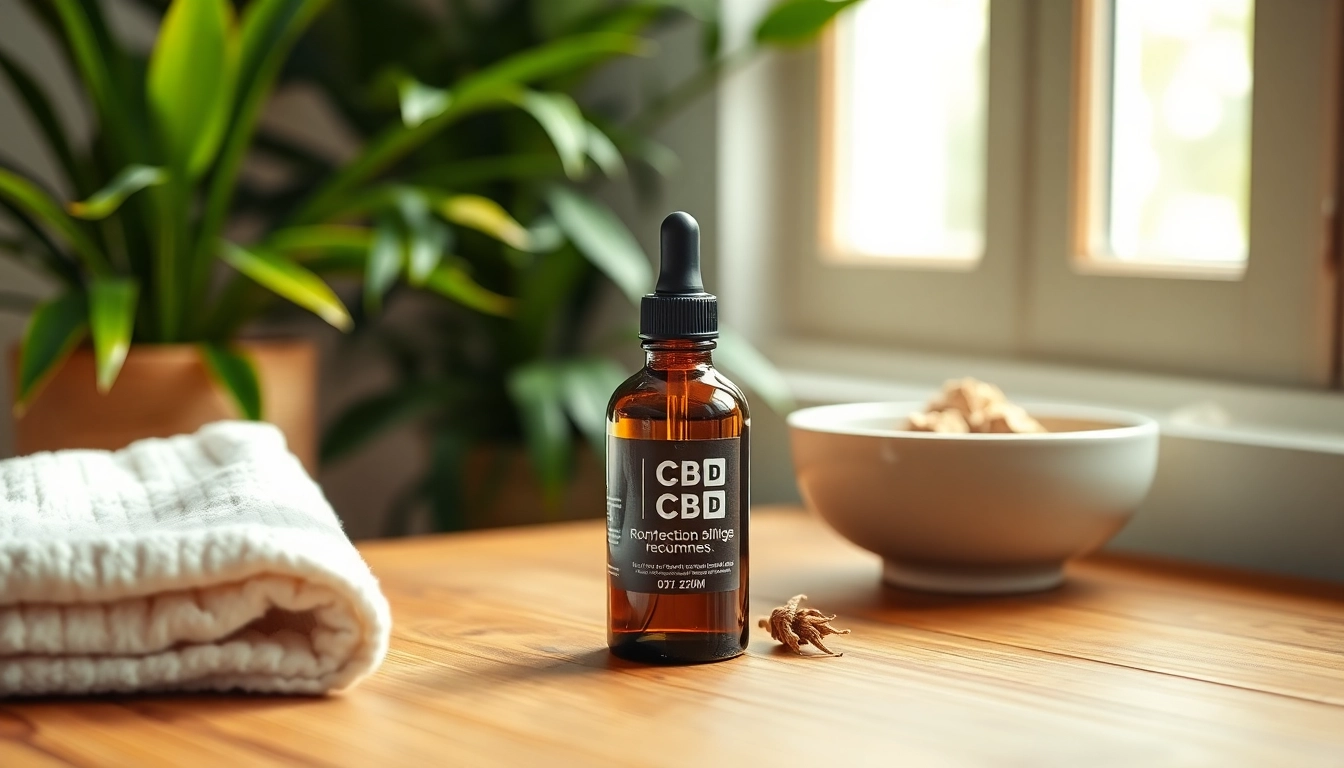 Apply CBD oil for skin in a serene skincare setting featuring natural elements.