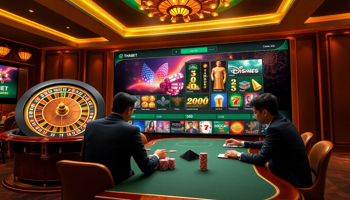 THABET gaming scene featuring a vibrant roulette wheel and poker chips.