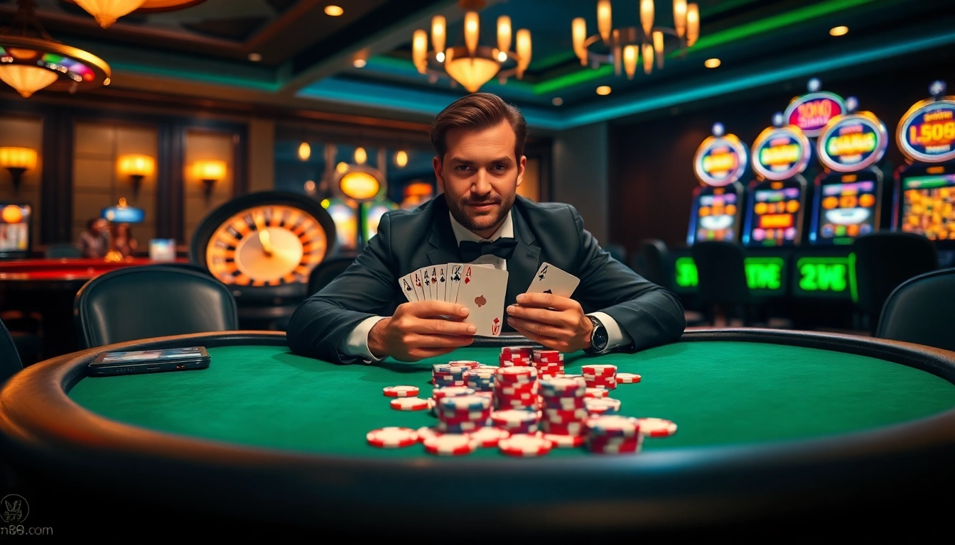 Experience the thrill of a winning hand at mm88 com poker table in a luxurious casino setting.