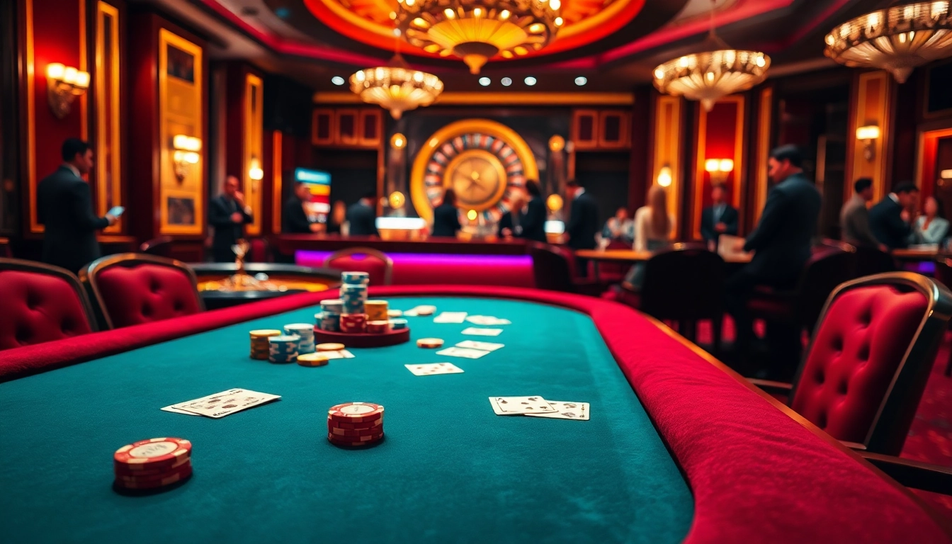 Engage in exciting casino gameplay with lc881, luxury poker chips and cards on a vibrant table.