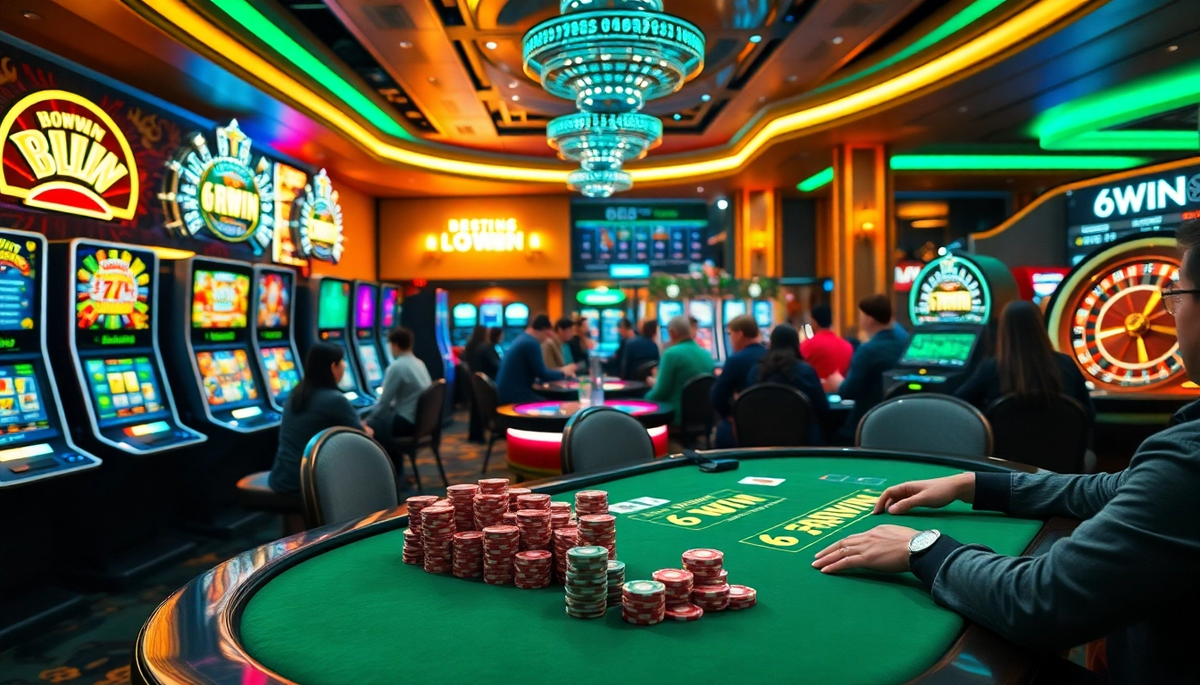 Experience the excitement of playing at 6RWIN with vibrant casino elements and high stakes.