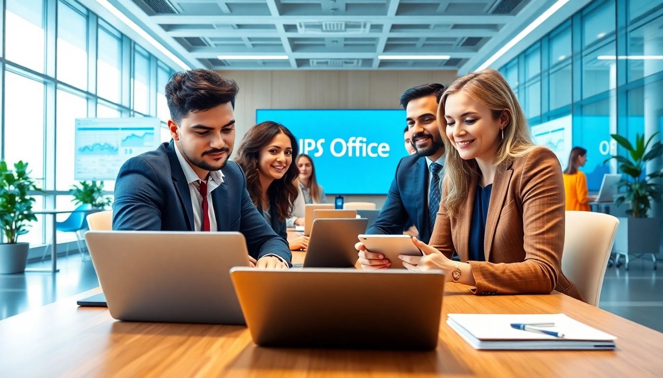 Dynamic office scene demonstrating WPS官网's innovative features and AI-powered tools.