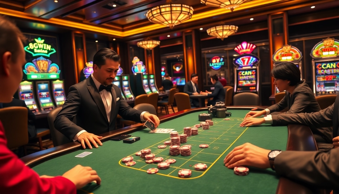 Engage in thrilling blackjack action at 6RWIN casino with vibrant poker chips and an elegant dealer.