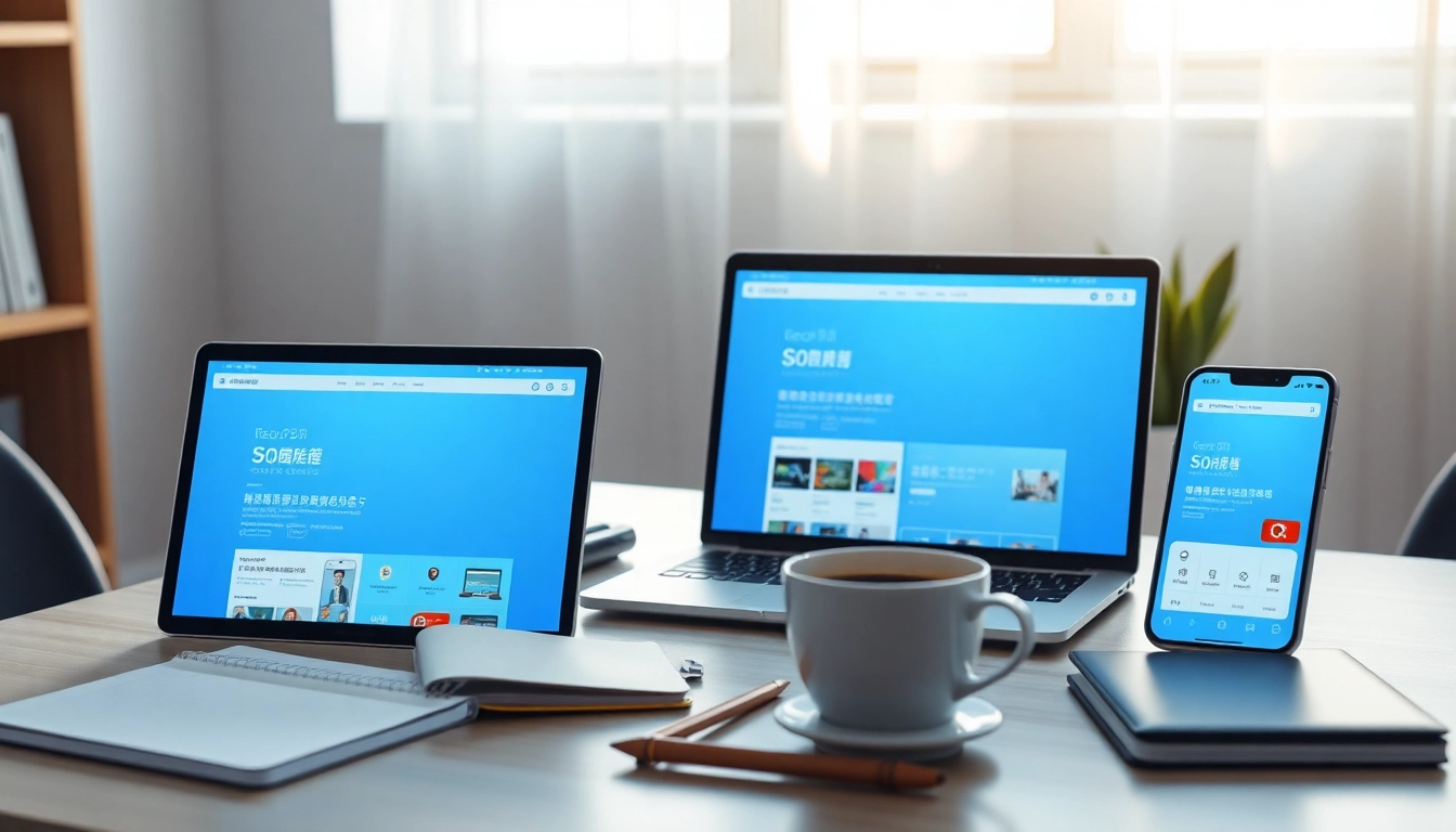 Sogou浏览器 displayed on a modern laptop and smartphone in a bright workspace, highlighting a user-friendly interface.