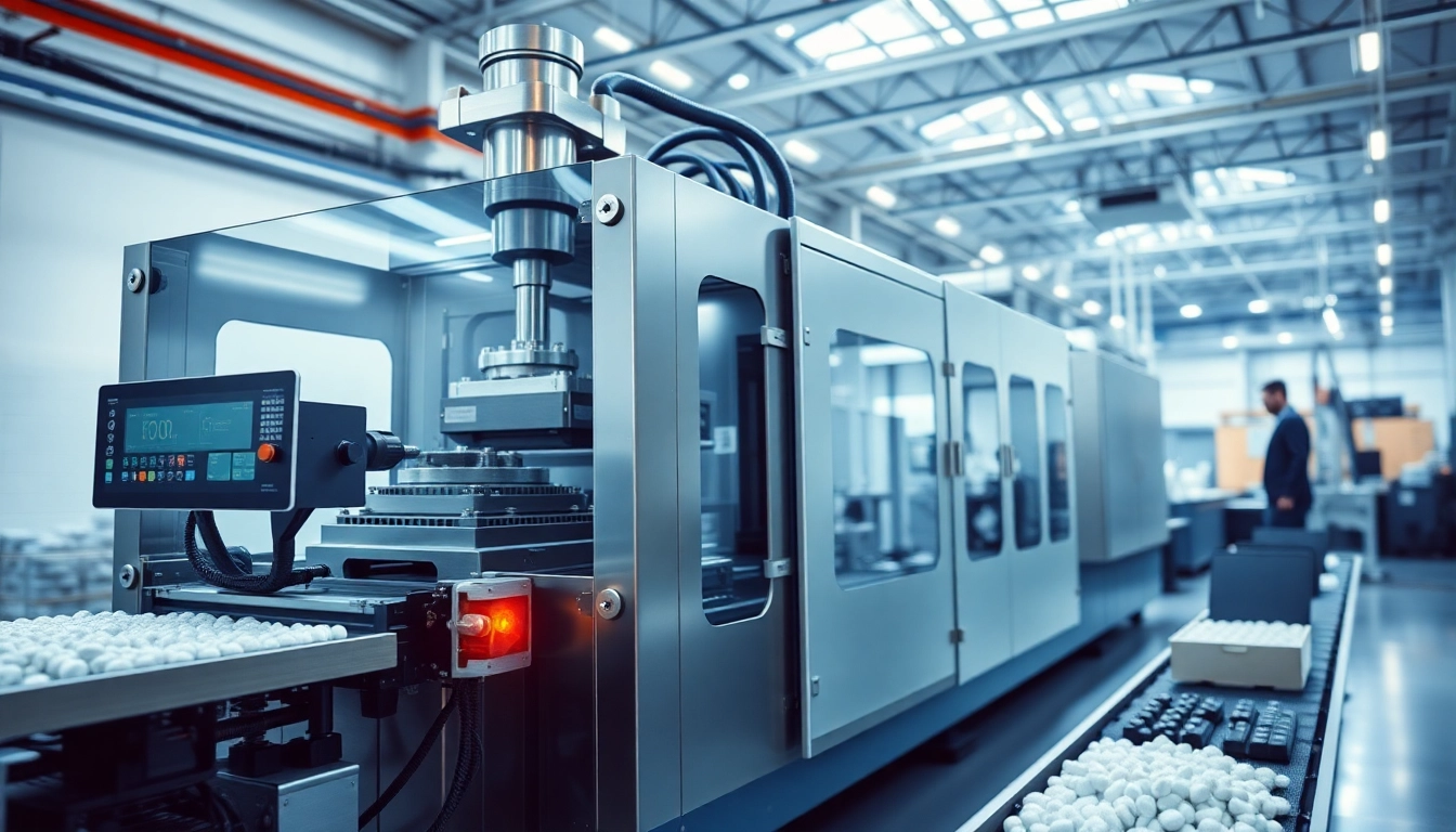Electric injection molding machine in a modern industrial setting, showcasing advanced technology and efficient production.
