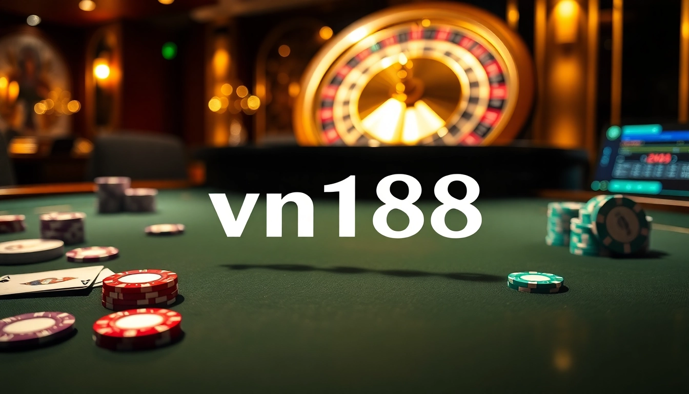 Experience the thrill of online gambling with vn168 at a luxurious casino poker table.