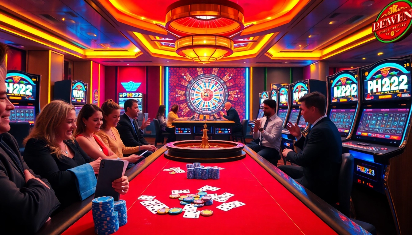 Exciting casino scene showcasing PH222 poker action with vibrant chips and players.