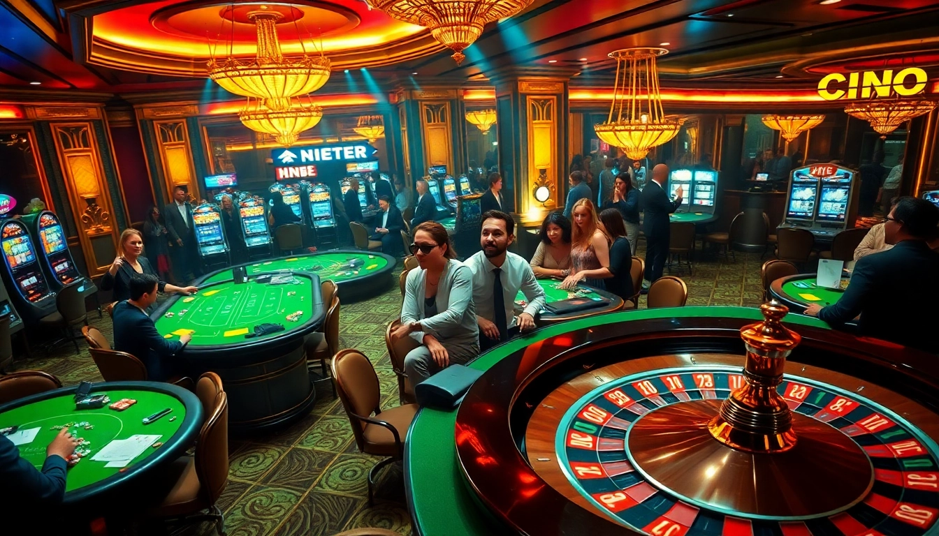 Excited players engaging in a thrilling gambling scene featuring 11UU casino elements like poker chips and a roulette wheel.