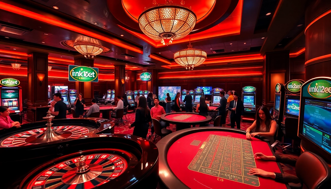 Exciting casino scene featuring players engaging in games and betting, emphasizing ink vao 12bet.