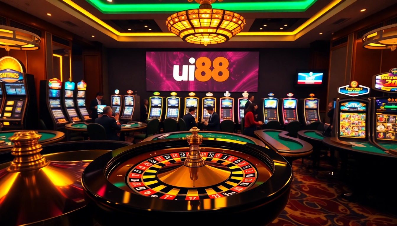 uu88 players placing bets at a luxurious casino table with colorful chips and inviting atmosphere.