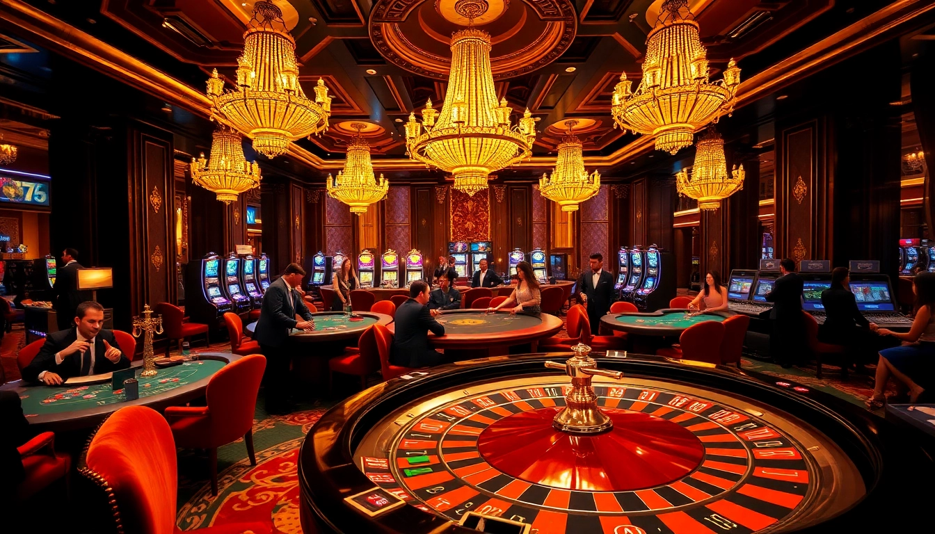 THABET casino scene featuring players enjoying roulette, blackjack, and slot machines in a luxurious setting.