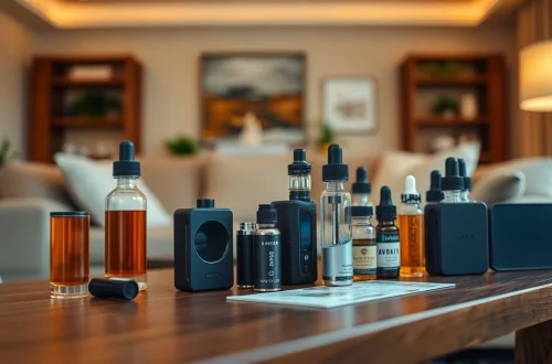 Vape & E-Liquids displayed in a warm setting showcasing essential vape gear and flavors.