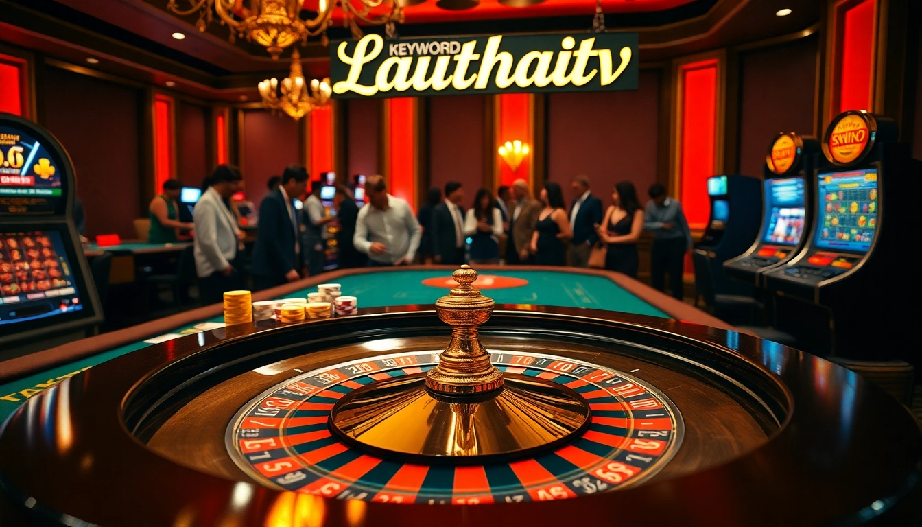 Experience the thrill of Lauthaitv at a luxurious casino with roulette, poker chips, and engaging players.