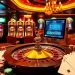 Experience the thrill of RR88 with vibrant casino elements showcasing roulette, poker chips, and online betting.