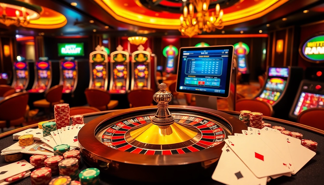 Experience the thrill of RR88 with vibrant casino elements showcasing roulette, poker chips, and online betting.