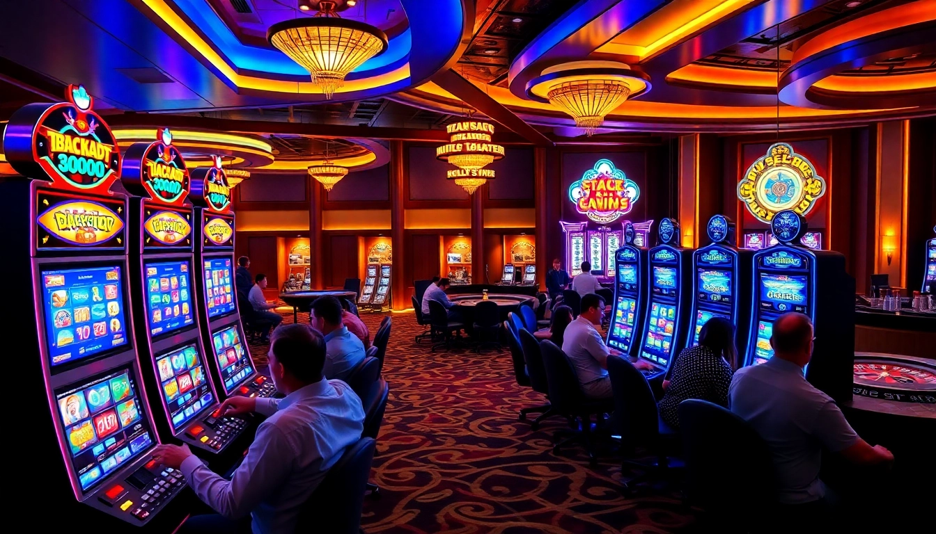 Players enjoying the excitement of slot depo 5k machines in a luxurious casino setting.