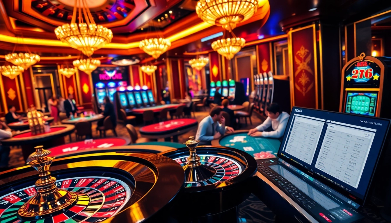 Players enjoying a lively casino atmosphere at nova88 with vibrant tables and exciting gaming action.