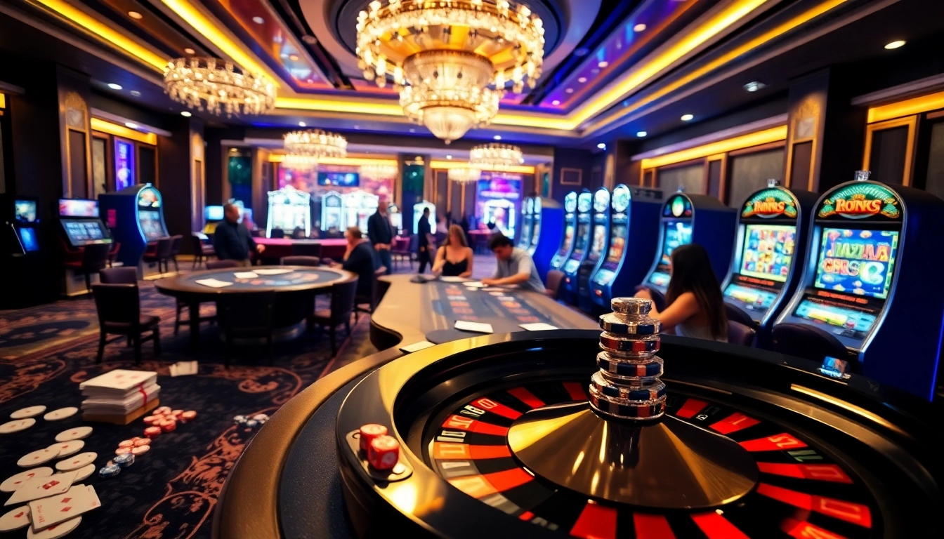 Experience the thrill of high-stakes gaming at SODO66, featuring vibrant tables and spinning roulette wheels.