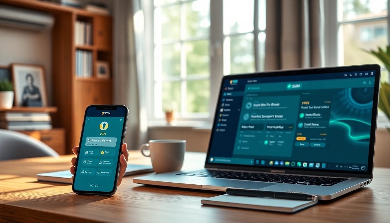 快连下载 app interface on smartphone and laptop, showcasing easy access to secure internet.