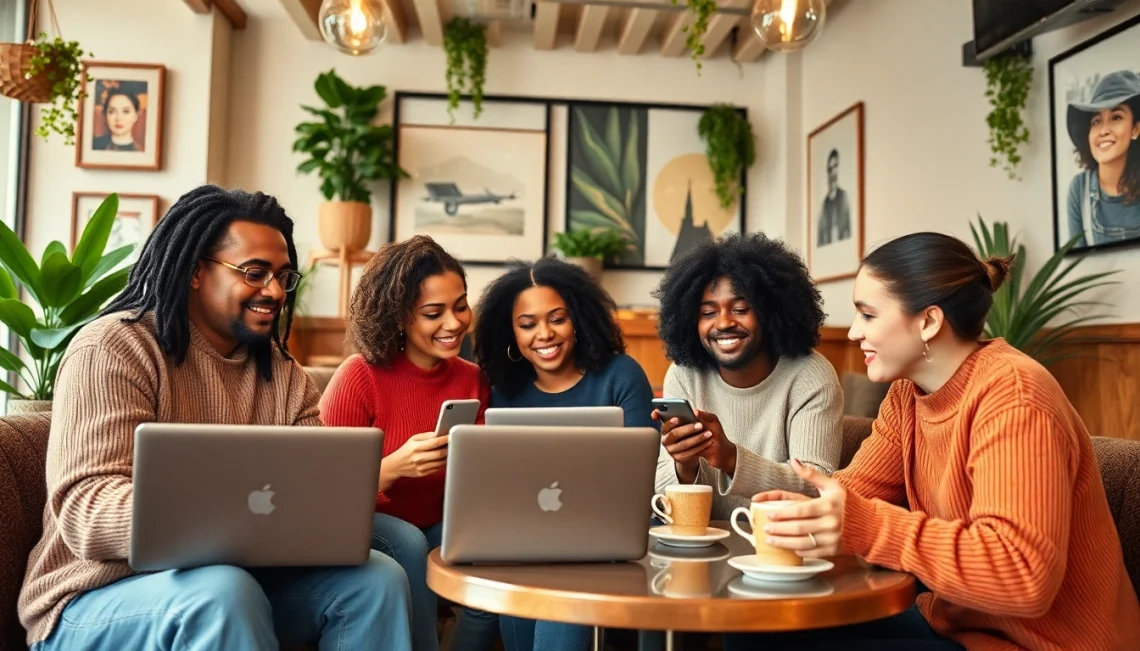 Find local OnlyFans creators connecting in a warm café environment, showcasing creativity and collaboration.