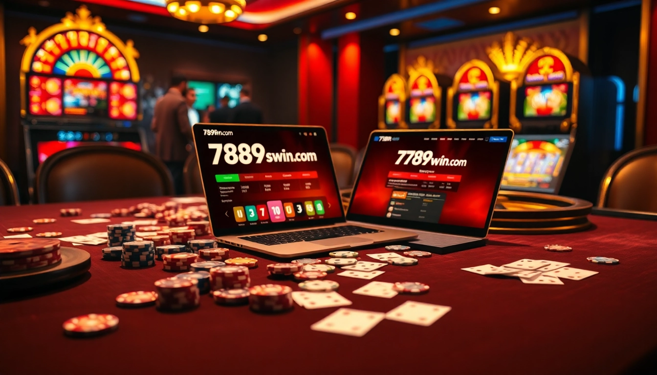 Engaging casino scene showcasing vibrant online gambling at 789win com with glamour and excitement.