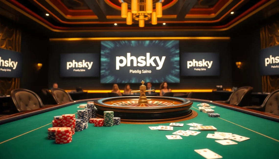 Experience high-stakes gaming at phsky with poker chips and vibrant casino tables.