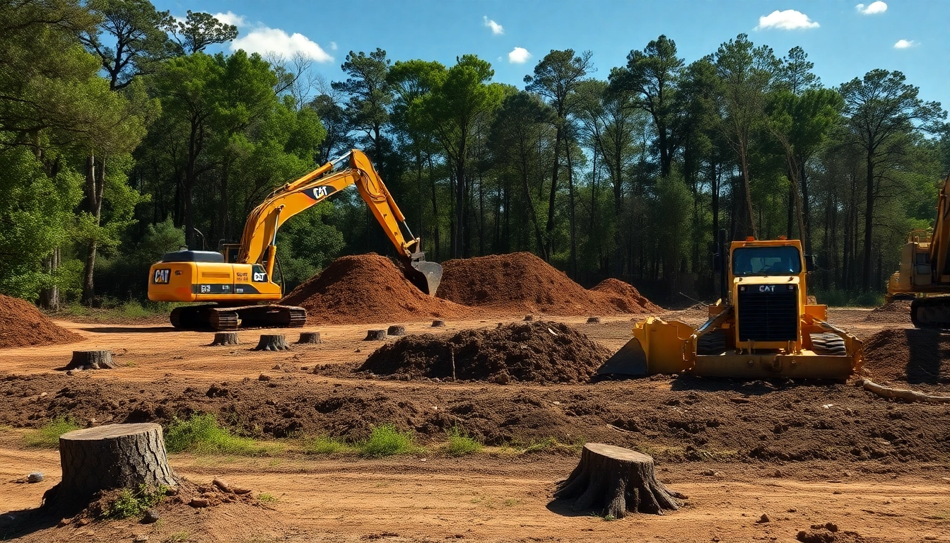 lot clearing in San Antonio, TX with heavy machinery transforming a wooded lot