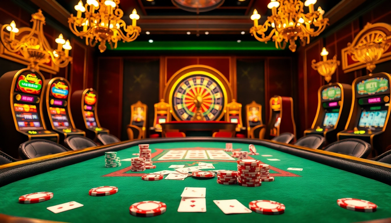 Experience the thrill of a poker game with fabet's vibrant casino atmosphere and elegant table settings.