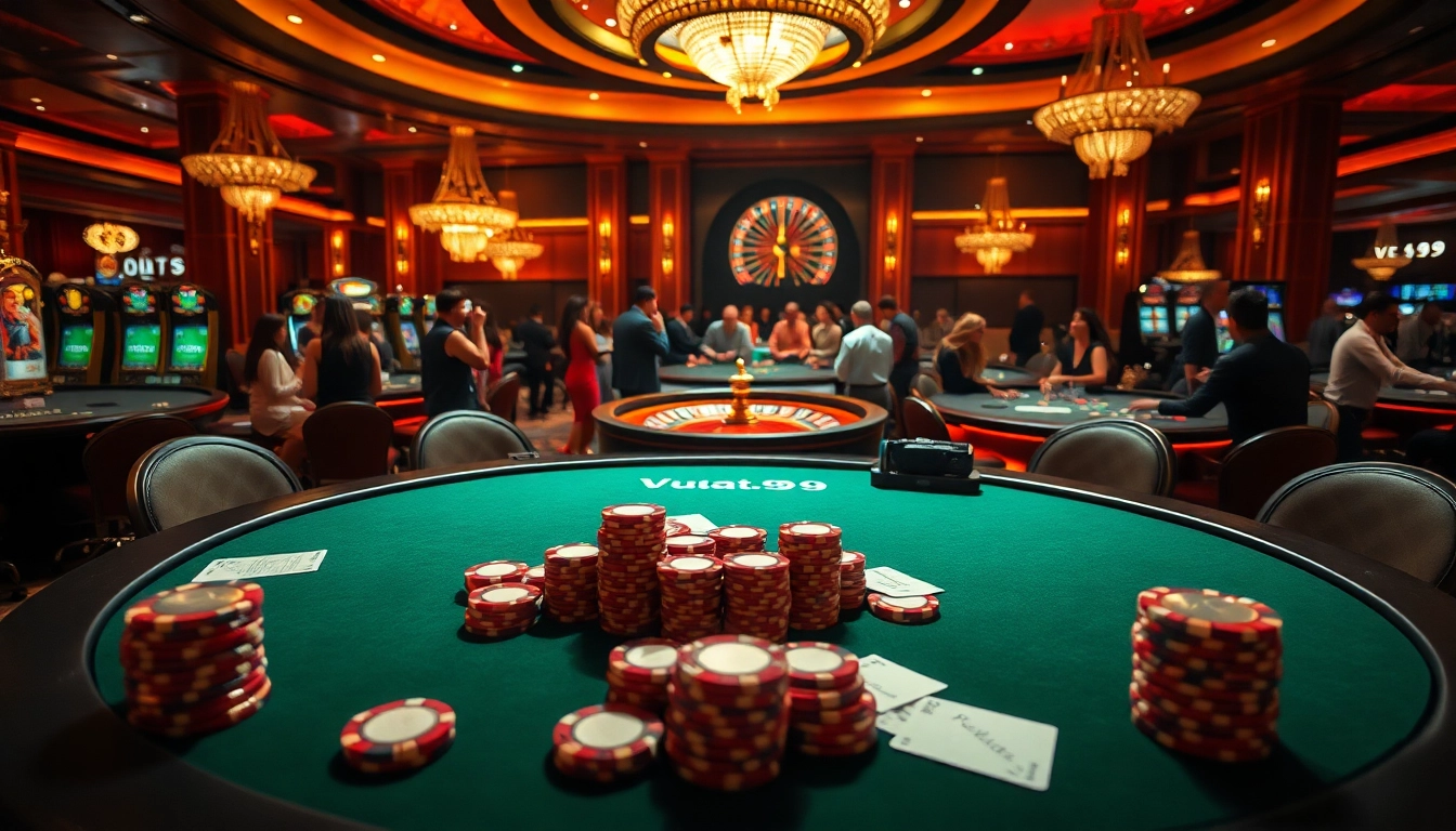 Experience the lively gambling atmosphere at Vua99's luxurious casino floor.
