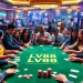Players enjoying a thrilling game at LV88's luxurious poker table with vibrant casino elements.