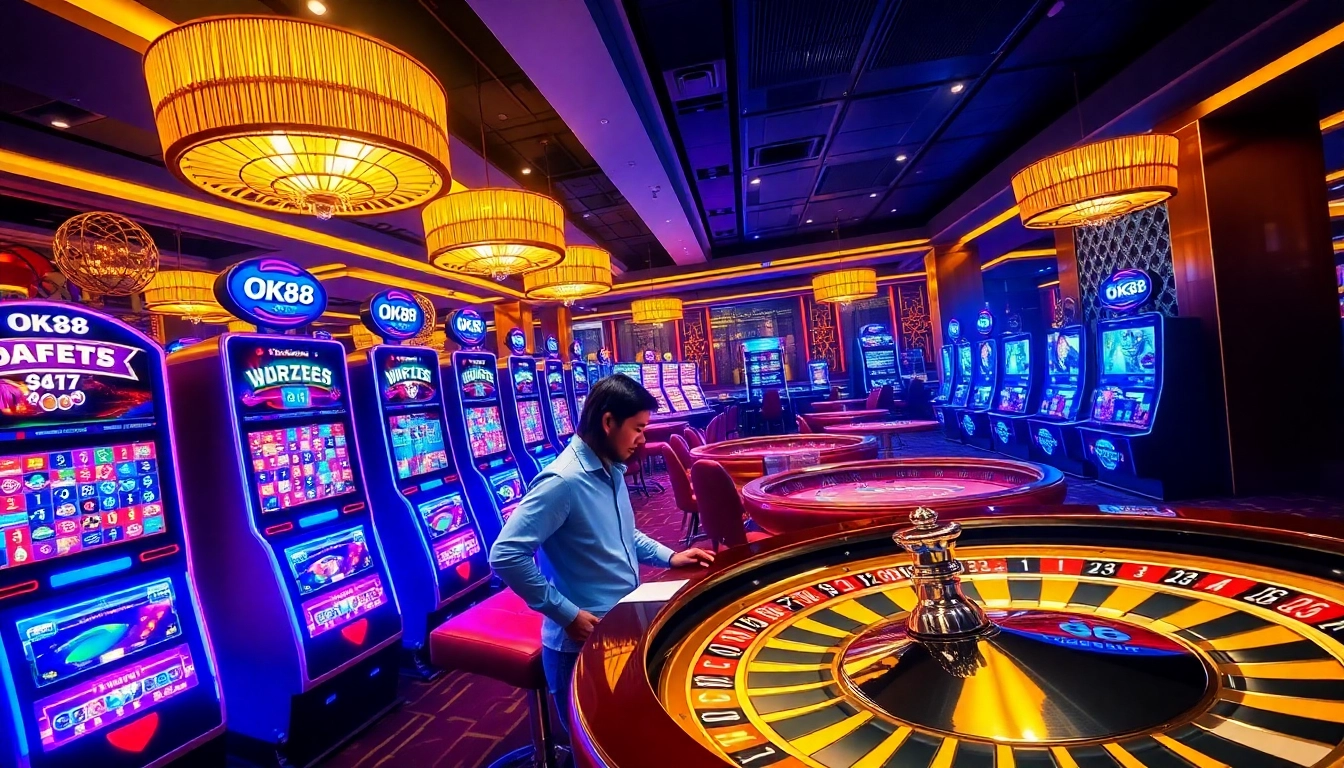 Experience thrilling gameplay at OK88 with vibrant slot machines and engaging poker tables.