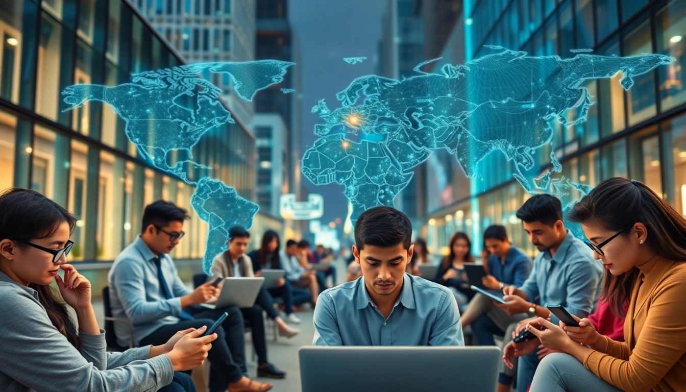快连下载 image illustrating global connectivity through secure internet services with diverse users.