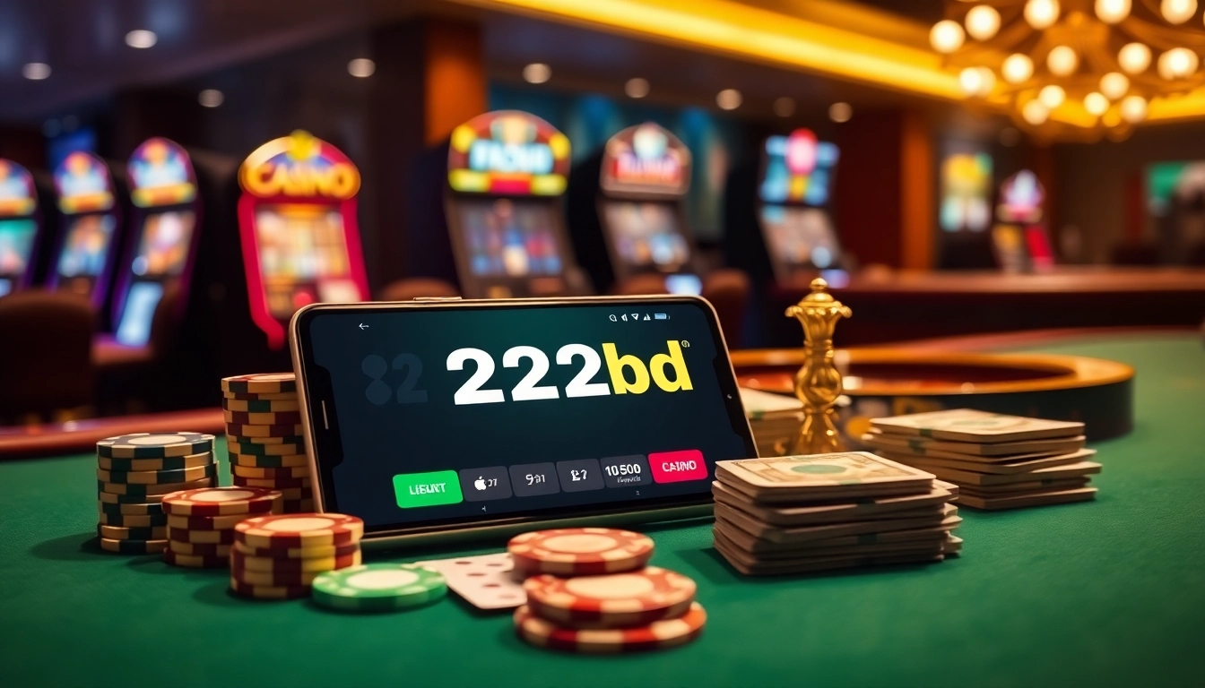 Experience betting excitement with the 222bd app showcased on a beautiful casino table.