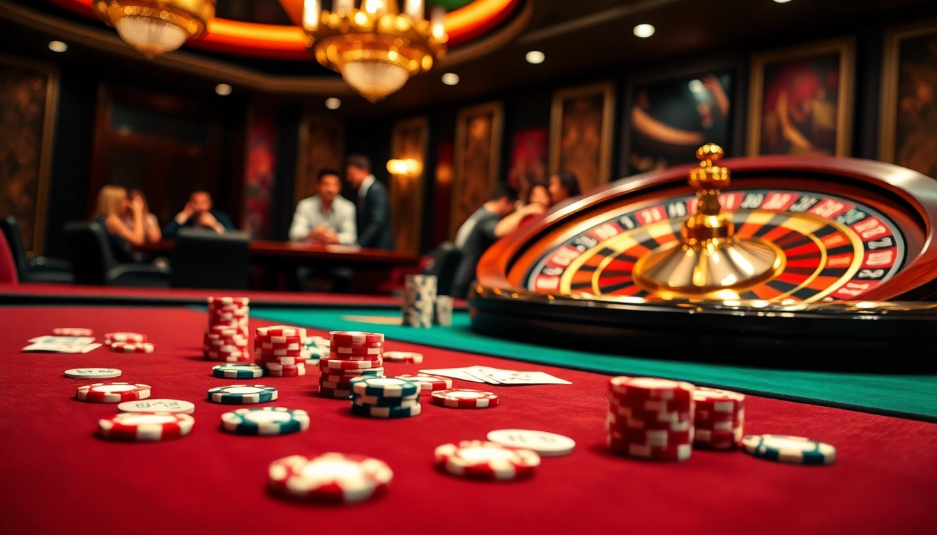 Engaging scene showing a vibrant casino with players enjoying trang chủ vip66 online gambling activities.