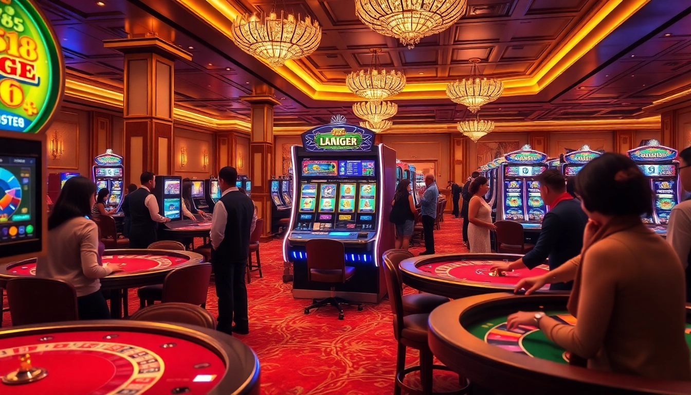 Excited players trying their luck at the LC88 slot machine in a luxurious casino setting.