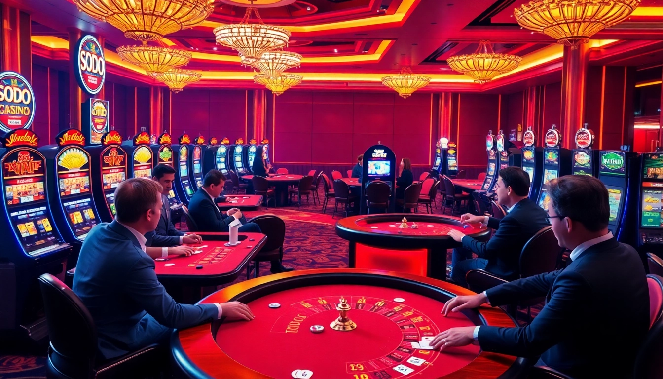SODO casino players enjoying exciting poker and roulette games in a vibrant online setting.