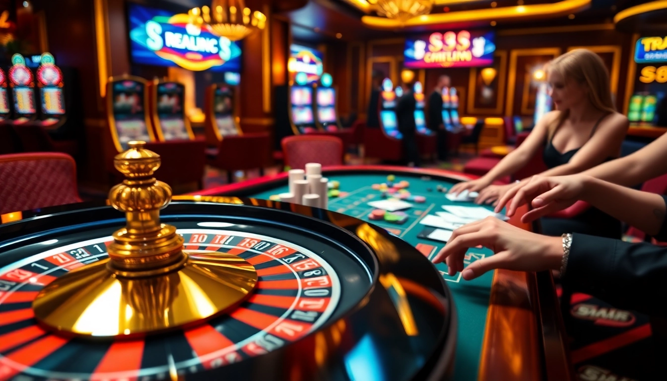 S8 casino players placing bets at a vibrant table with roulette and chips.