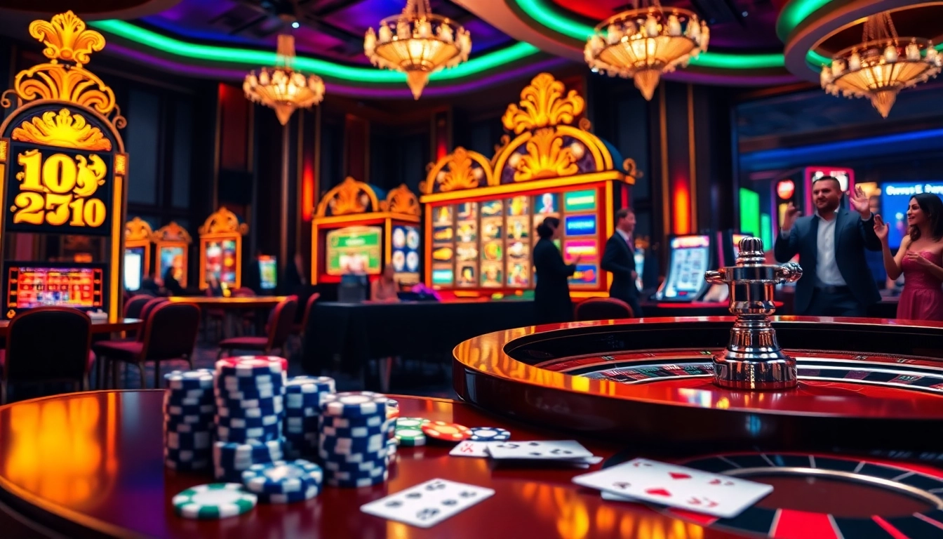 Exciting casino atmosphere featuring 8day's luxurious slot machines and poker games.