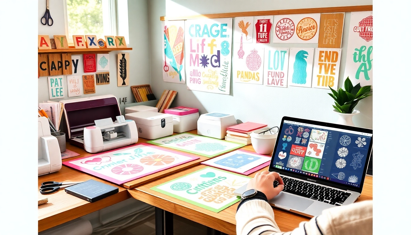 Cricut SVG designs beautifully arranged in a colorful crafting workspace, showcasing creativity and innovation.