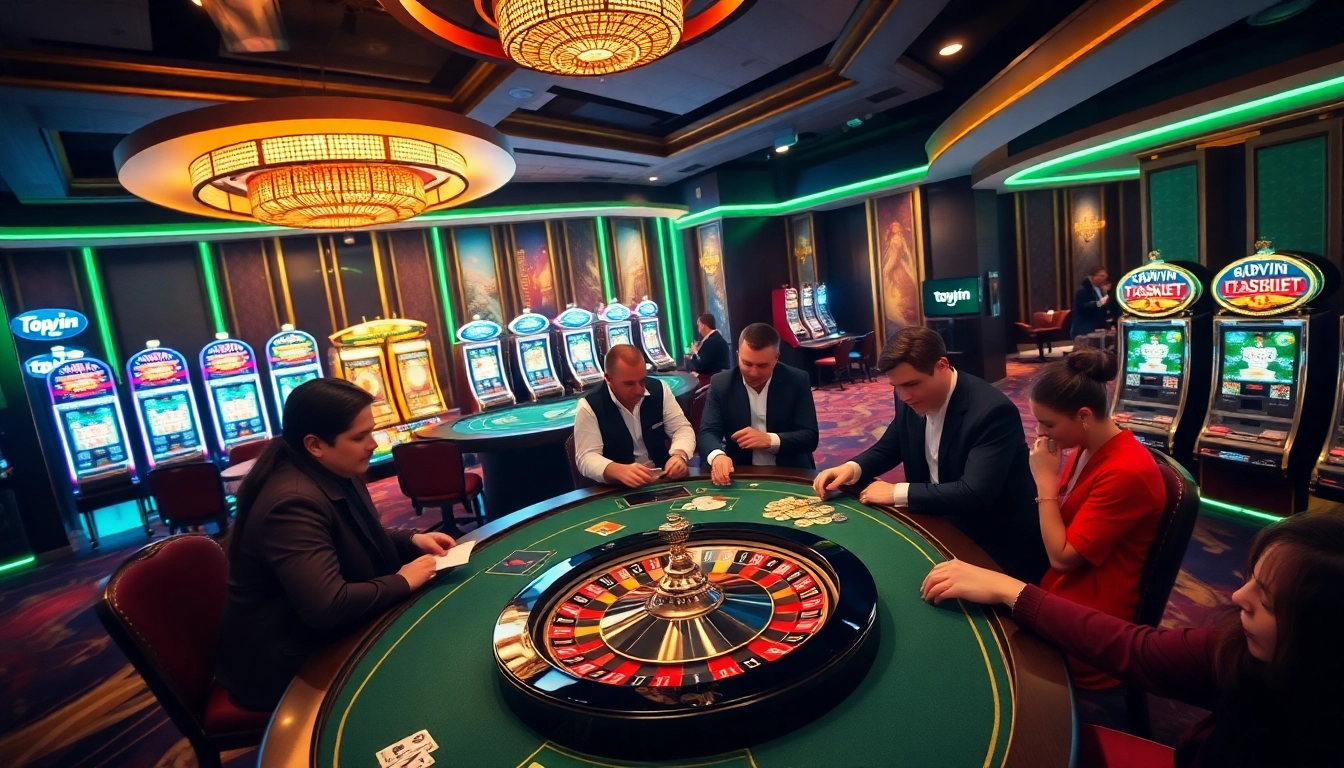 Topvin players enjoy dynamic gameplay at a lively casino table, emphasizing excitement and skill.